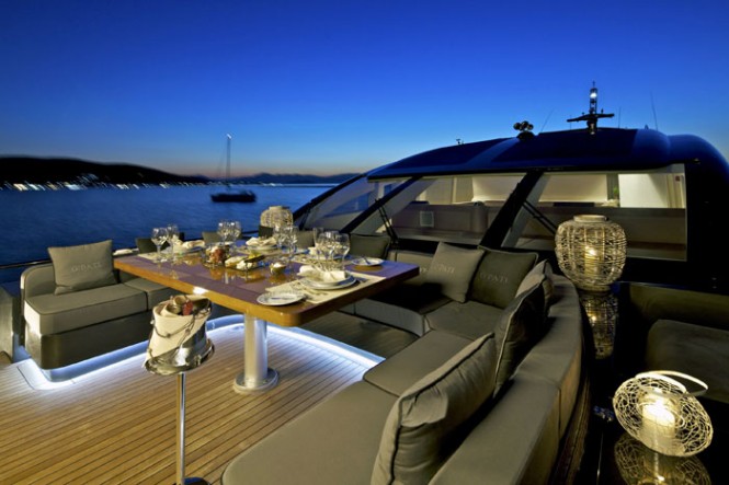 Yacht OPATI -  Foredeck Dining at Night